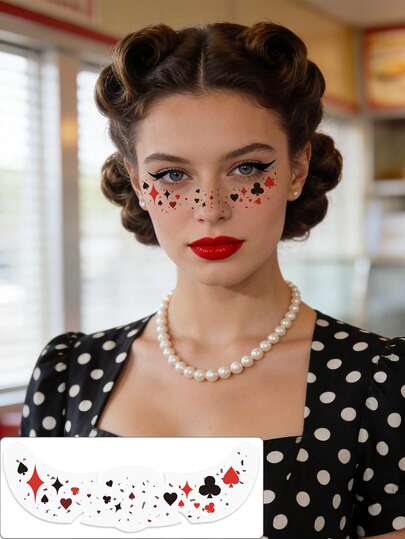 1pc/Set,Tattoo Tattoos,Semi Permanent Tattoo,Poker ,Poker Game Face Stickers,Ace Of Spades,Facial Decoration, Face Stickers, Freckle Stickers, Facial Tattoo Stickers, Stage Parties, Holiday Parties, Sparkling Facial Makeup,Tattoo Fake,Festival,Rave