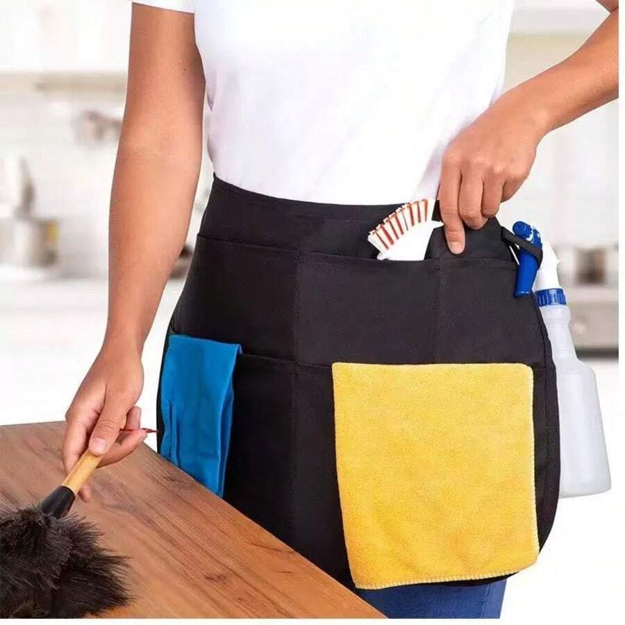 Adjustable Waist Garden Apron, Multi-Functional Waist Belt For Women, Teacher/Barber Waist Apron With Pockets, Waitress Apron With Buckle - 1pc Black - View 1