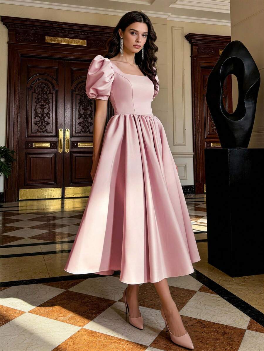 少女蝴蝶结后背深 V 领公主裙，适合复活节、生日派对、花童、婚礼、舞会礼服、派对节日场合 - 淺粉色 - 查看 1