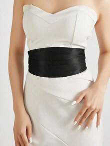 1pc Elegant Black Waist Belt, Wide Waistband Decor Accessory, Elastic Waist Cincher Suit, Shirt, Dress, Suitable Party,, Wedding - 黑色 - 查看 5