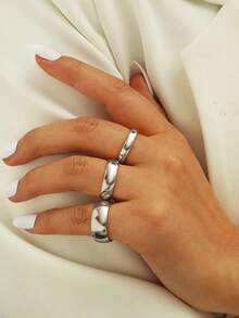 Set de 3 anillos sólidos minimalistas, aptos para uso diario - Multicolor - Ver 21