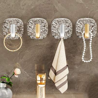 1pc Ice Crystal Pattern Hook, Bathroom Towel Hanger, Kitchen Utensil Storage Hook, Bathroom And Kitchen Wall Mounted Storage Hook Without Drilling