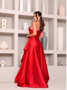 Long Dress With Flower For Graduation, Party, Wedding, Evening. - Rojo - Ver 3