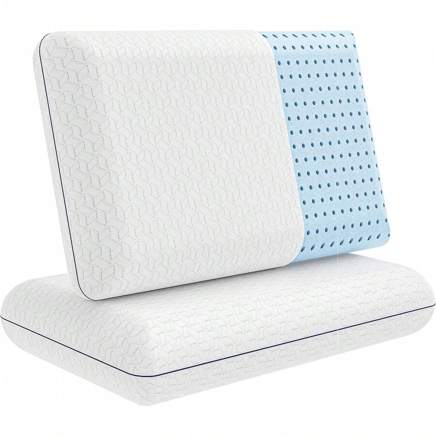 Memory Foam Pillow 2-Pack – Cooling Gel-Infused Orthopedic Pillows For Neck And Shoulder Pain Relief, Firm Support With Removable Viscose Made From Bamboo Covers – Set Of 2 Standard Size - 白色 - 查看 1