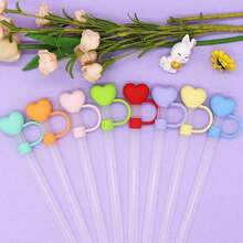 5pcs 10mm Large Diameter Heart Shaped Straw Caps, Soft Silicone Heart Straw Plugs, Compact Straw Covers - Multicolor - View 4