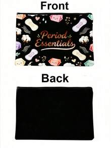 "Period Essentials"Storage Bag,Sanitary Pad Pattern Makeup Pouch, Travel Toiletry Bag, Multi-Purpose Organizer, DIY Categorized Storage, Women's Menstrual Care Gift, Single-Sided Print Design, Ideal For Pa, Travel - Black - View 7