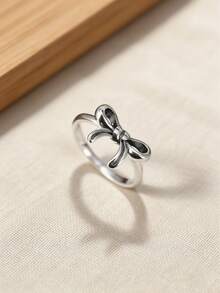 1pc Simple Unique 925 Hot Selling Sterling Silver Floral Wrap Ring Delicate Bow Ring Furry Friends Heart Ring Desert Rose Ring Light Cable Chain Bohemian Style High-End Light Luxury DIY Pendant Women Fine Jewelry Valentine's Day Gifts JA - Delicate Bow Ring - View 4