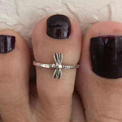 1 pièce Nouvelle bague d'orteil ouverte à la mode personnalisée avec libellule et ailes, en argent rétro et cuivre, pour femmes. Convient pour les fêtes, les rassemblements et les vacances à la plage.