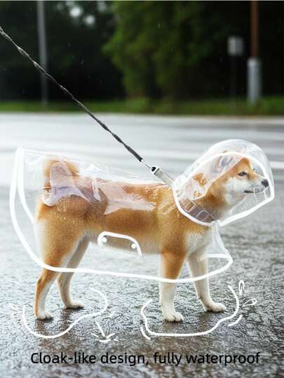 1pc Transparent Rose Red Rimmed Waterproof Rain Coat For Cats And Dogs Outdoor Use