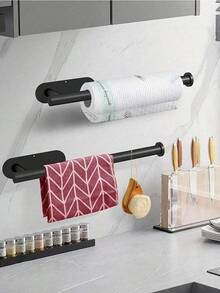 Self-Adhesive & Drillable Paper Towel Holder, Stainless Steel Towel Rack With Anti-Drop Design, Wall Mounted Roll Holder For Kitchen & Bathroom - Black - View 3