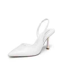 Women's Slingback Kitten Heels Pointed Toe Stiletto D'Orsay Pumps – Closed Back Dress Shoes For Wedding, Work, And Comfort - 白色 - 查看 3