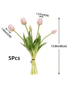 10支/5支/1支仿真郁金香，15.8英寸，PU材质，逼真花朵，适用于情人节、新年装饰、婚礼布置和家居装饰。 - 彩色 - 查看 6