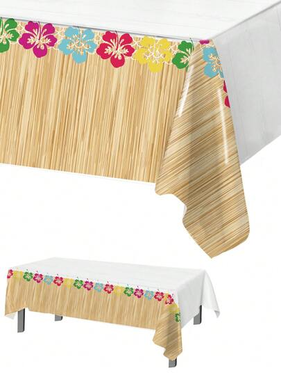1Pc Hawaii Theme Disposable Tablecloth, 220*130cm Waterproof Plastic Table Cover, Birthday Decor, Wedding Decor, Gender Reveal Party Decor, Luau Party Supplies, Hawaii Tropical Party Decor, Kitchen Dinning Table Cloth, Summer Beach Party Supplies, Aloha Party Decor, Home Decor, Party Favors, Tabletop Decor