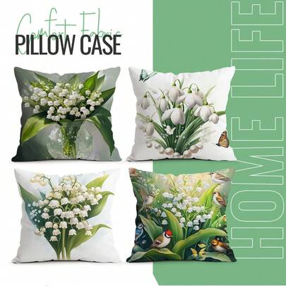 4pcs White Flower Peach Velvet Single-Sided Printed Pillow Covers, 100% Polyester, Living Room Sofa Bedroom Decor, Cushion Covers Only, 40x40cm/45x45cm/50x50cm