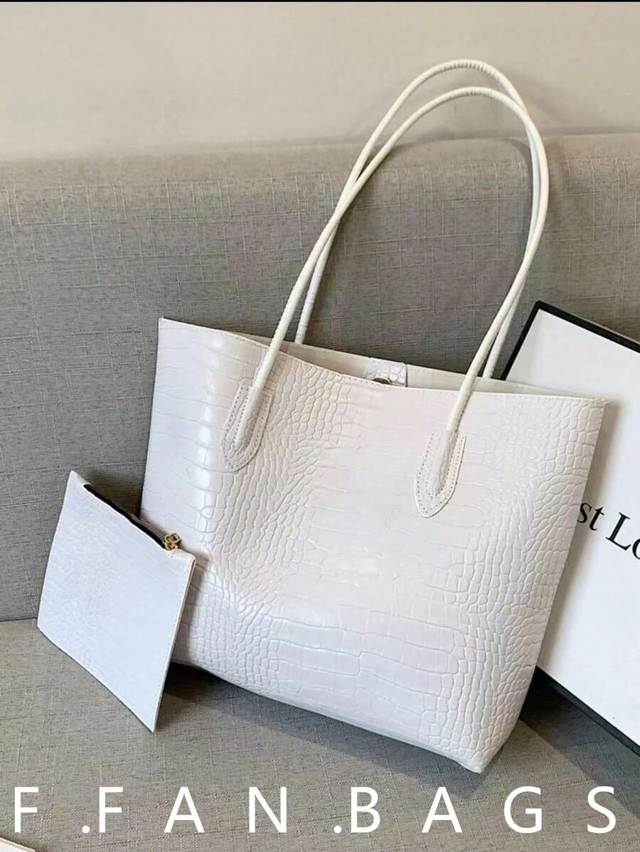 Túi xách đeo vai mini in họa tiết da cá sấu, có ngăn bên trong, phù hợp cho nữ giới, giới trẻ chuyên nghiệp, nhân viên văn phòng. Cũng thích hợp làm quà tặng công sở/đi làm/đi học, quà tặng ngày lễ/nghỉ mát cho phái nữ, giáo viên. - trắng - Xem 1