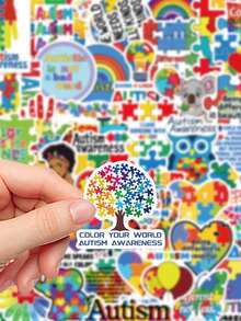 50pcs Autism Awareness Stickers Aesthetic Vibes For Journal, Phone Case, Tablet, Water Bottle, Desk, Helmet, Bike, Luggage, Waterproof Decals - Multicolor - View 5
