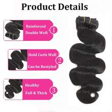 Tóc nối kẹp kiểu sóng thân Brazil, tóc thật 8 miếng, tóc Remy, dành cho nữ, kèm 18 kẹp. - Natural Black - Xem 6