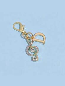 1pc Fashionable Elegant Lobster Clasp Rhinestone Music Note & Letter Shaped Keychain Pendant, Hollow Design With Embedded Rhinestones, Suitable For DIY Shoe Charms, Key Chains, Gift Packaging And Birthday/Holiday Gifts - Gold - View 11