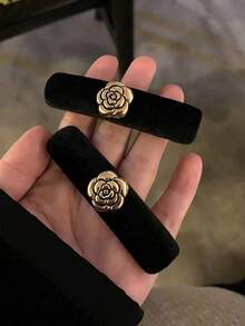 2pcs 7cm/2.76in Floral Flocked Hair Clips, Fashion Versatile High-End Elegant Minimalist Solid Color Side Clips, Suitable For Daily, Casual, Party, Commute, Beach, Bun, Ponytail, Face Washing, Makeup, Outfit Accessory, Hair Accessories, Head Accessories, Hair Claws, Hair Slide, Hair Barrettes, Flower Hair Clips, Hairpin,Festival,Birthday - Multicolor - View 5