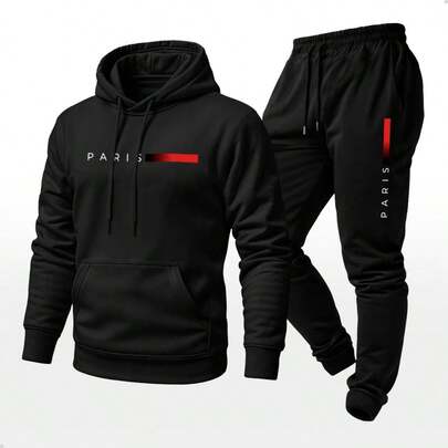 Conjunto Moletom Unissex Estampado Paris Calça e Blusa Com Capuz Bolso Canguru