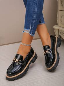 Women's New Thick Sole Loafers, Fashion Versatile Buckle Leather Shoes, Flattering Slip-On Shoes For All Seasons - 818 Black - View 4