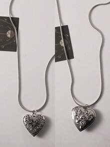 浪漫心形可打开不锈钢相框吊坠项链，男女皆宜的珠宝礼物 - 多色4 - 查看 15