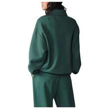Alo Yoga Women's Accolade 1/4 Quarter Zip Pullover Premium Heavyweight Sweatshirt Luxury Soft Oversized Hoodie Collar Outerwear Fashion Casual Leisure - Winter Ivy - 查看 2