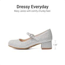 Girls Dress Shoes Mary Jane Low Heels Flower Wedding Party Pump Prom Footwear For Little/Big Kids - 銀色 - 查看 7