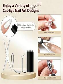 8pcs Cat Eye Magnet Set For Nails, Heart Cat-Eye Magnets Tool,3 In 1 Round Cat Eye Magnet With Ball Magnets, Magnetic Nail Art Pen, French & Black-Hole Nail Magnet Guides For Cat-Eye Nail Effect - Multicolor - View 6