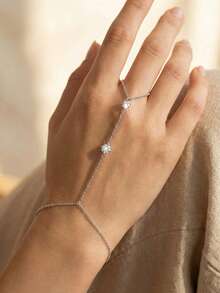 Pulseras de cadena para mano para mujeres, set de pulseras apilables ajustables, pulsera de anillo delicada de cadena para la mano - Amarillo Oro - Ver 1