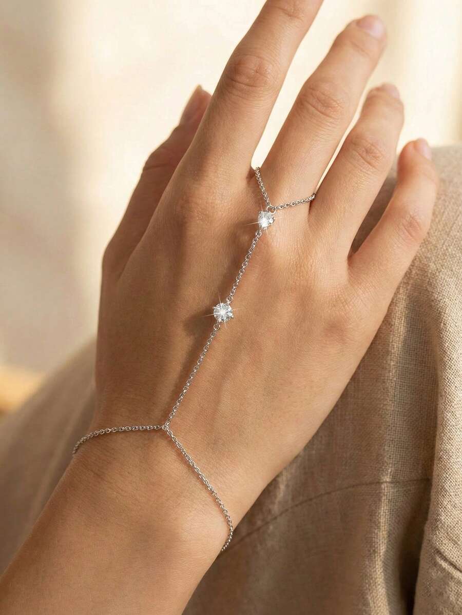 Pulseras de cadena para mano para mujeres, set de pulseras apilables ajustables, pulsera de anillo delicada de cadena para la mano - Amarillo Oro - Ver 1