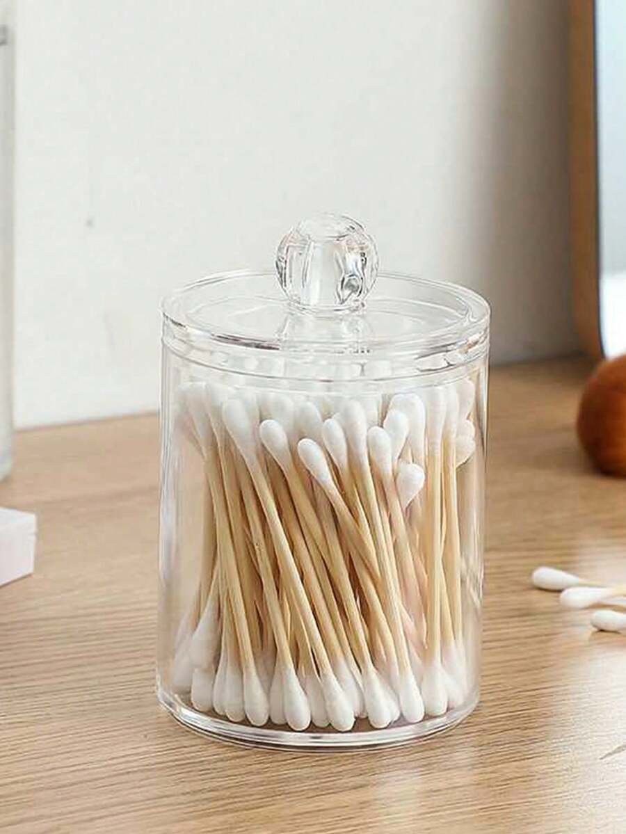 1pc Makeup Cotton Swab Storage Box With Lid, Transparent Dust-Proof Desktop Organizer - B - View 1