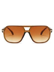 1 Pair Men's Brown Square PC Frame Minimalist Solid Color Dual-Bridge Retro Stylish Fashion Glasses - Màu nâu - Xem 3