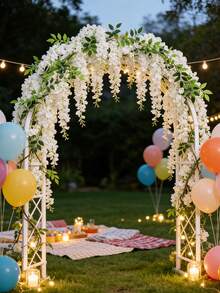 1套/10枝 190厘米/74.8英寸 蓝色、紫色、白色紫藤花吊饰，人造花环，适用于婚礼拱门、派对、家居装饰、节日礼物、婚礼装饰、房间装饰、情人节、生日、毕业典礼等场合。 - 白色 - 查看 6