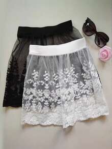 Women's Embroidered Lace Short Skirt, All-Season Fashion Half Skirt, Versatile Layering Piece For Leggings, Sweatshirts & Sweaters - Multicolor - View 6