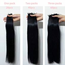 Tóc nối thẳng dạng băng dính màu đen tự nhiên, dài 26 inch, keo dán vô hình, làm từ tóc người Brazil Remy, 20 miếng/gói - Nhiều màu - Xem 6