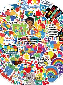 50pcs Autism Awareness Stickers Aesthetic Vibes For Journal, Phone Case, Tablet, Water Bottle, Desk, Helmet, Bike, Luggage, Waterproof Decals - Multicolor - View 8