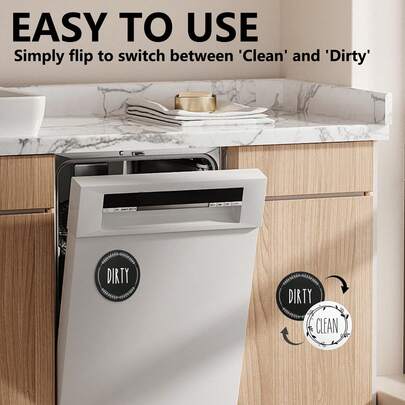 Biển báo nam châm tròn cho máy rửa chén, biển báo nam châm hai mặt có thể lật để hiển thị "Sạch/Bẩn", dễ đọc, dùng làm phụ kiện trang trí và sắp xếp nhà bếp, màu đen trắng.