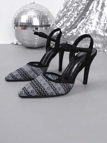 Women's Fashion Daily Wear Pointed Toe Hollow High Heels - Black - View 2