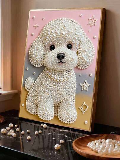 新款珍珠画，可爱小狗图案，无框DIY手工钻石画套装，适合卧室装饰、客厅挂画、房间装饰、艺术品、生日礼物、圣诞节、新年、情人节、充满创意的节日礼物。