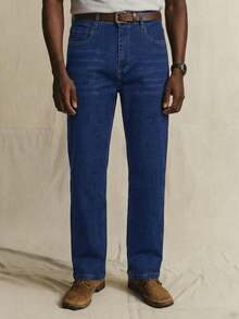 Men's Stretch Slim Straight Leg Business Casual Jeans, Slant Pocket Design, Versatile For Daily Wear - Blue - View 4