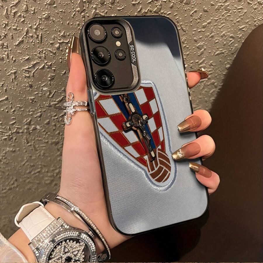 [Expédition locale 24 heures] Étui de téléphone avec motif de l'équipe nationale croate C pour Apple 17" 22-26 Galaxy 13-15 ULTRA 1P, convient pour Galaxy S25 Ultra | S24 Plus | S23 FE | S21 Pro | S22 | S20+ | A03S | A05S | A14 | A31 | A53 | A34 | A10 | A04E | M04 | A33 | A35 | A55 | A72 | A71 | A70 | A22 | A16 | A06 | A20S | A54 et autres téléphones, anti-salissures | mode | , matériau IMD argent - Noir - Voir 1