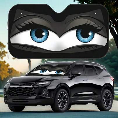 1件装大眼睛印花汽车挡风玻璃遮阳帘，卡通可爱遮阳帘，车内防晒隔热配件
