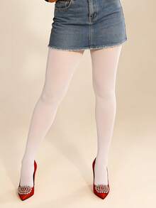 女士白色薄纱连裤袜 - 半透明弹力款，轻薄透气，适合新娘造型、日常时尚和约会之夜 - 白色 - 查看 3