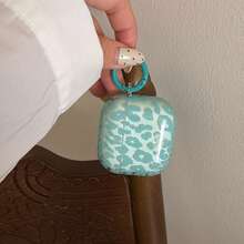 透明绿色豹纹耳机保护套，带挂环，可爱简约，兼容苹果Pro 2、Pro、4、3、1/2，适合女性使用 - 青碧色 - 查看 10