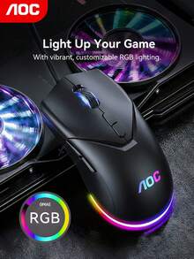AOC Wired Gaming Mouse Boasts A Resolution Of Up To 3600 DPI, Silent Clicks, RGB Lighting Effects, And An Ergonomic Design That Perfectly Fits Your Hand. Silent Clicks Provide A Quiet And Comfortable User Experience. - View 6