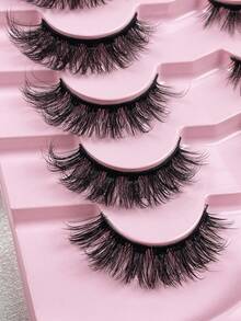 Hinarin 7对D卷度俄式假睫毛，短款貂毛假睫毛，蓬松轻盈，自然妆效，3D立体假睫毛 - 黑色 - 查看 4