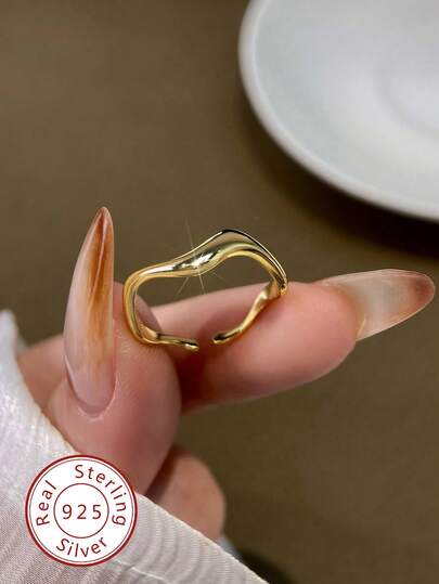 1pc S925 Sterling Silver Wave Shaped Open Ring, Minimalist Casual Women's Jewelry, High Quality Daily Wear Gift