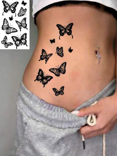 1 Piece Of Black Butterfly Pattern Y2k Style Wrist Body Waterproof Simulation Tattoo Sticker