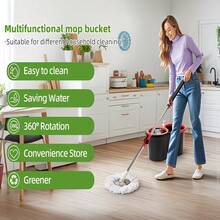 BN BY NEE This Spinning Mop And Bucket Set With A Water Filter Is Perfect For Bathroom Use. It Includes A 360° Rotating Mop Bucket System, Three Microfiber Mop Replacement Heads, And A 61-Inch Adjustable Stainless Steel Handle For Effective Floor Cleaning. - Kích thước thông thường (nhỏ) - Xem 2
